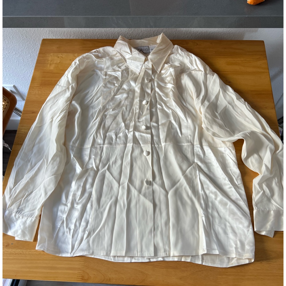Silk Button Down Shirt with Long Sleeves and Relaxed Fit